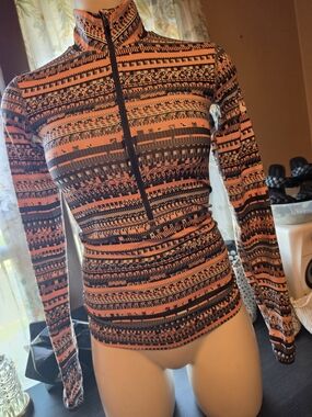 Nike Pink and Black Long-Sleeve Zip Mock Neck Top